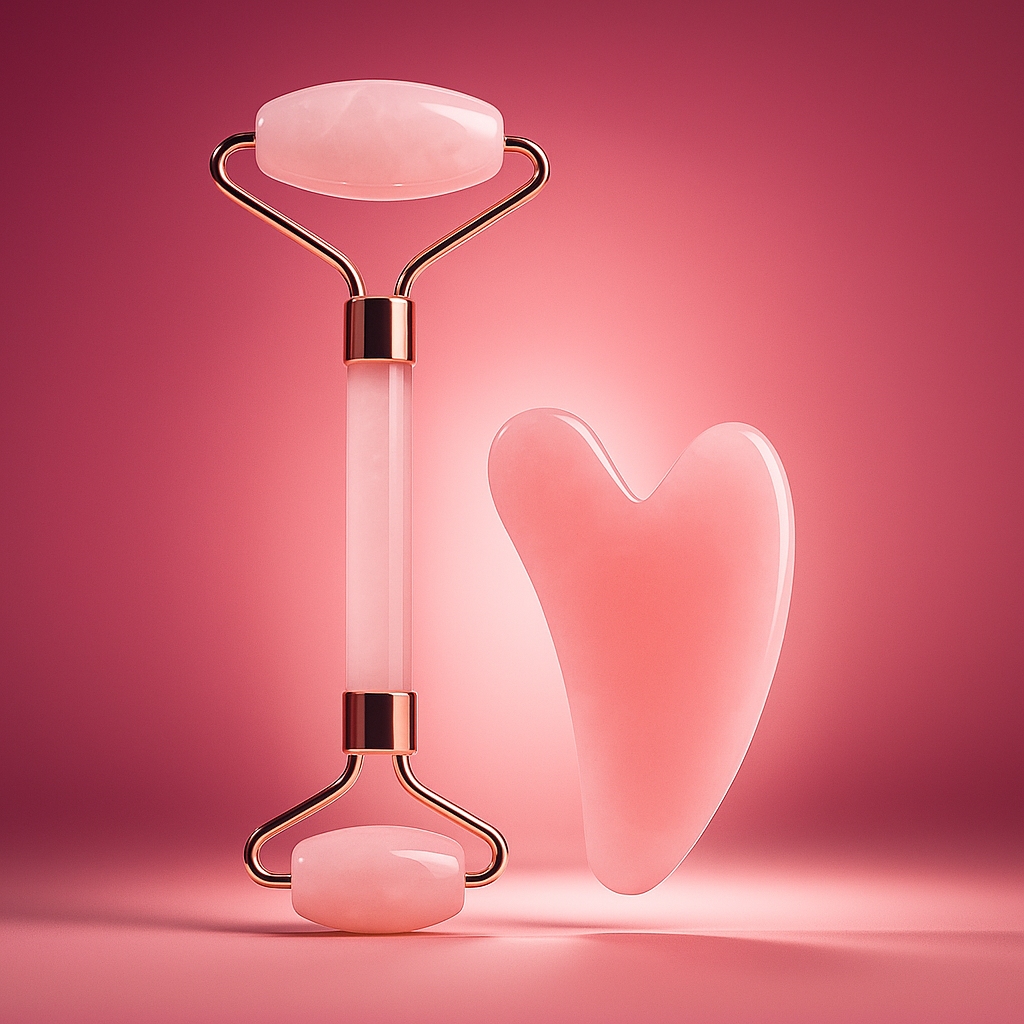 Roller & Gua Sha en Quartz Rose Naturel – Anti-Âge